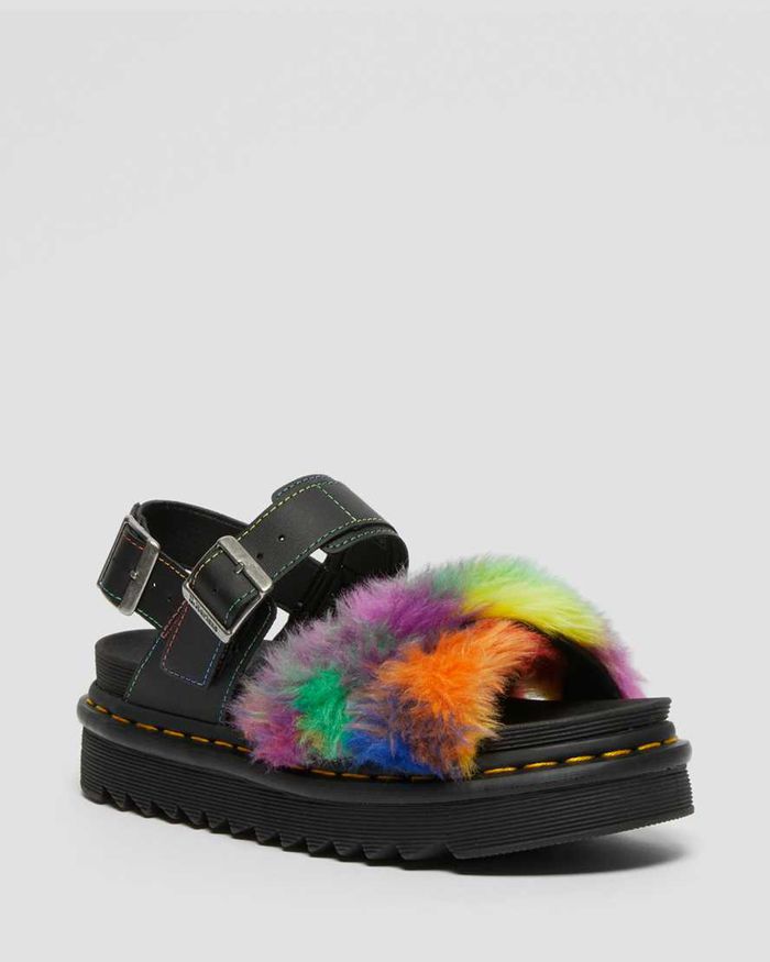 Dr Martens Sandaler Dame Svart Voss Ii Fluffy Faux Fur Strap 5380KLZFR